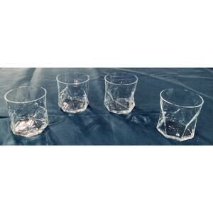 Set of 4 Bormioli Rocco Cassiopea Angular Moulded Glasses 10 oz 3.5”